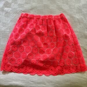 Lily Pulitzer Neon Pink Allover Floral Print Ruched Elastic Waist Skirt